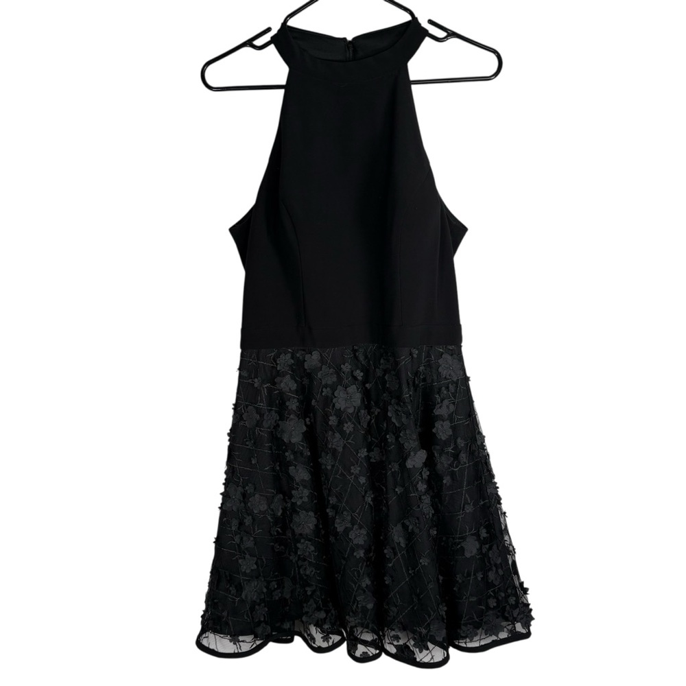 Xscape Elegant Black Floral Halter Knee Length Dress Womens 10 Sleeveless Flowy